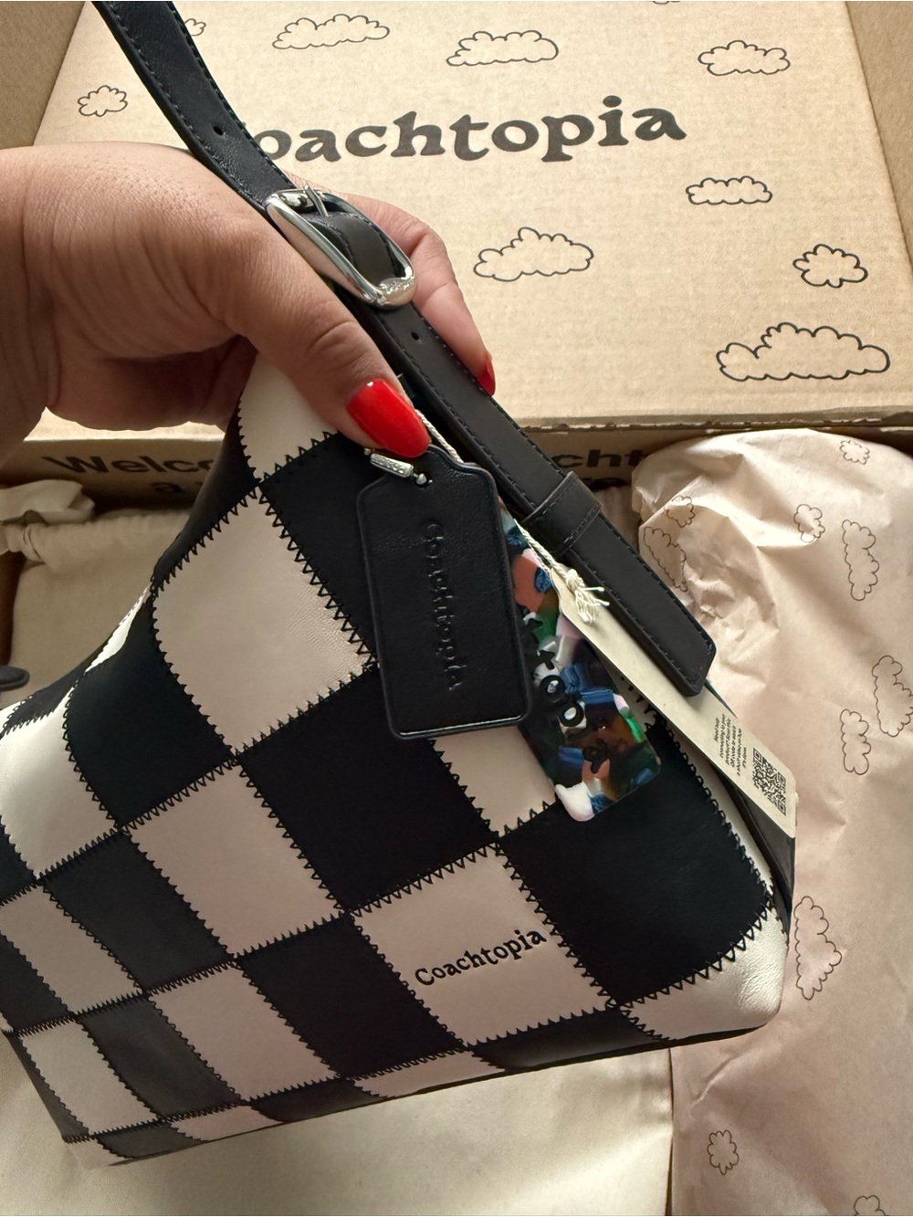 NWT Coachtopia Alter/Ego Slouchy Shoulder Bag black and white checkered - Picture 7 of 9
